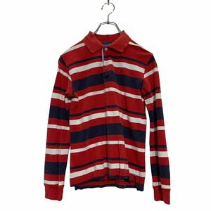 TOMMY HILFIGER 長袖 ボーダーポロシャツ S 120～ キッズ レッド ネイビー トミーヒルフィガー 鹿子 古着卸 アメリカ仕入 a604-7197