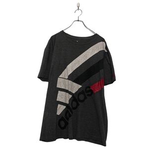 adidas 半袖 ロゴ Tシャツ アディダス L ダークグレー ホワイト レッド クルーネック プリント 古着卸 アメリカ仕入 a604-6848