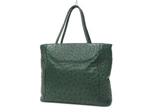 17831 美品 NIERI ARGENTI 高級 オーストリッチ ダチョウ革 レザー シルバー金具 トートバッグ ハンドバッグ 鞄 緑 グリーン イタリア製