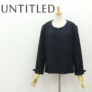 新品◆UNTITLED アンタイトル ツイード ノーカラー ジャケット 紺 ネイビー 48 大きいサイズ