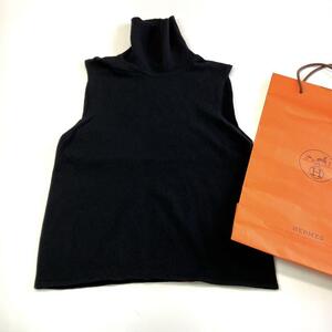 HERMES　エルメス　ハイネック　ノースリーブ　黒　カシミヤ100% 　M〜L