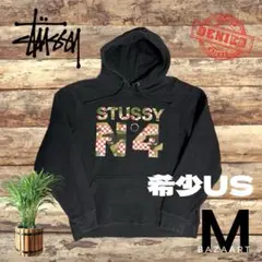 STUSSY ステューシー　USA 希少　NO4 パーカー　黒　ブラック　M