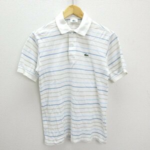 A■日本製■ラコステ/LACOSTEボーダー 鹿の子ポロシャツ■白【3】MENS/ファブリカ細身V50