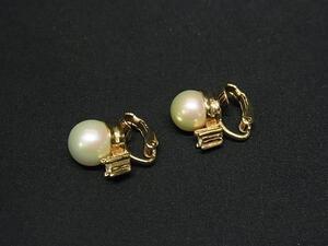 1円 ■極美品■ ChristianDior クリスチャンディオール パール クリップ式 イヤリング アクセサリー レディース ゴールド系 FI5359