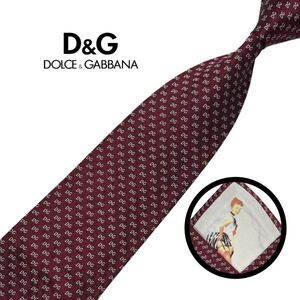 ★美品★ロゴ文字総柄★DOLCE&GABBANA★高級ネクタイ レッド系 ドルチェ&ガンバーナ シルク USED プレス済み ネコポス可 t1189