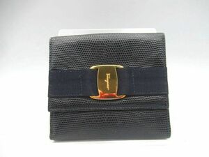 ▲▲中古品 サルヴァトーレ フェラガモ Salvatore Ferragamo 224074 ヴァラ Wホック 二つ折り財布 レザー 革 ブラック 黒▲▲