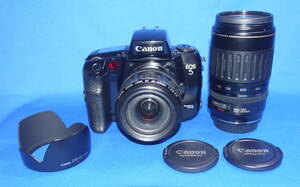 Canon / キャノン【 EOS 5 】ボディ & 純正レンズ 2本【 EF 28-105mm / 100-300mm 】フィルムカメラ 動作OK !!