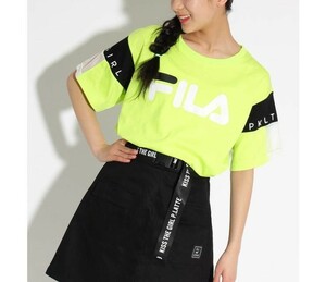 ラスト　新品　PINK-latte【FILA】袖切替 Ｔシャツ　イエローグリーン　16(S160cm)　定価3190円