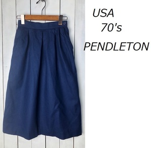 USA古着 70s USA製 PENDLETON ウールロングスカート 4 濃紺 小さめ XS～S オールド ヴィンテージ アメリカ古着 ペンドルトン ●242