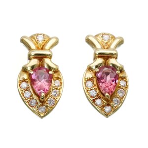 K18 ピンクトルマリン ダイヤモンド ピアス 4.2g 0.41/0.10ct 0.41/0.10ct 美品 ◎09B16