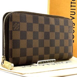 極美品◆LOUIS VUITTON ルイヴィトン ジッピーウォレット ダミエ エベヌ 長財布 ロングウォレット ラウンドファスナー メンズ レディース