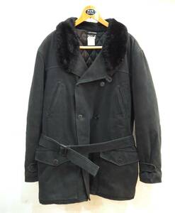 ◆フランス製 agnes b. homme paris アニエス ベー PEA コート 衿ボア ブラック ベルト付き サイズ１ 日本L相当 USED 1990年代 90