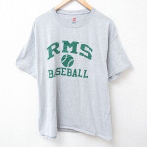 XL/古着 ヘインズ Hanes 半袖 Tシャツ メンズ RMS 野球 クルーネック グレー 霜降り 24apr11 中古