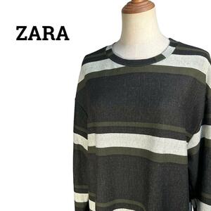 ZARA ザラ ニットチュニックワンピース 長袖 黒/グレー/カーキ【L】