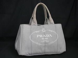 1円 PRADA プラダ カナパ キャンバス ハンドバッグ トートバッグ レディース グレー系 FB4940