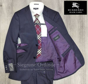 【美品】バーバリー ブラックレーベル 本切羽 パープル尽くし NAVY×PURPLE 微光沢ダークネイビー スーツ 94-78-175 40R (Lサイズ)