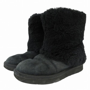 アグ オーストラリア UGG australia ムートンブーツ ショート ボア ロゴ スエード 24cm 黒 ブラック /SS 0917 レディース