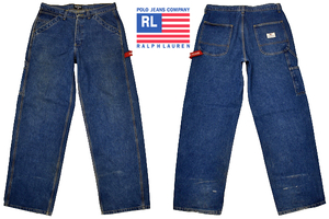 K-4674★POLO JEANS CO. RALPH LAUREN ポロジーンズ ラルフローレン★メキシコ製 濃紺デニム ゆったりワイド ワーク ペインター パンツ W31