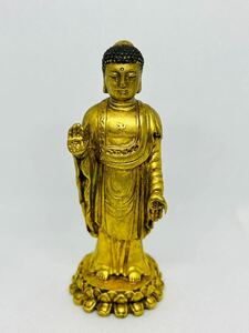 古銅 仏像 「慎徳堂」銘 銅塗金 時代物 高12.3cm 時代旧蔵 仏教美術 中国美術 銅製 仏像 