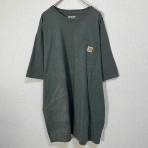 カーハート　半袖Tシャツ　カーキー2XLT　胸ポケット　ビッグサイズYA 古着　入手困難　激レア　希少 人気　ゆるだぼ　訳あり