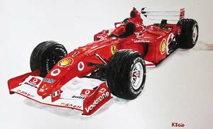 原画です。　フェラーリ　F2001　シューマッハ　水彩画　F1イラスト　　