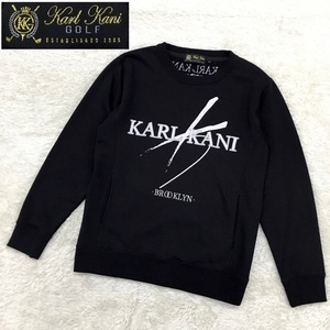 Karl Kani GOLF カールカナイ ゴルフウェア スポーツ スウェット トレーナー ポケット付き 丸首 長袖 刺繍ロゴ メンズ サイズS 黒