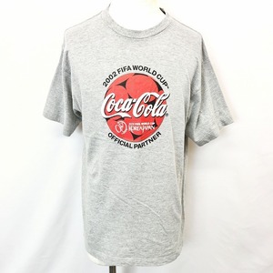 コカ・コーラ COCA-COLA Tシャツ プリント 2002 FIFA WORLD CUP KOREA JAPAN サッカー 半袖 綿×ポリ ヘザーグレー 杢灰色 メンズ 男性