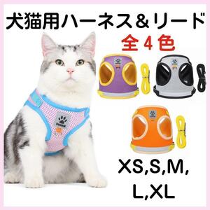 ネコ　猫　ハーネス　リード　ピンク　S　散歩　かわいい　カラフル　防災　災害