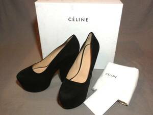 新品 セリーヌ レザー パンプス 37.5 CELINE フィービー 黒 ブラック スェード 本革 革靴 シューズ 靴