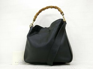 ◆超美品◆GUCCI グッチ◆バンブー◆カーフ レザー 本革◆2way ハンド ショルダー バッグ◆ブラック ゴールド金具◆イタリア製◆A6132