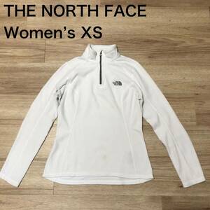 【送料無料】汚れありTHE NORTH FACEフリース生地ハーフジップロンTシャツ白　レディースXSサイズ　ザノースフェイス長袖アウトドア登山