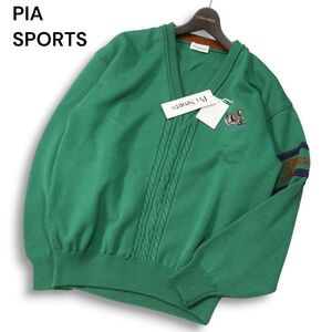 【新品 未使用】 PIA SPORTS ピアスポーツ 秋冬 ロゴ 絵具 刺繍★ ウール ニット セーター Vネック Sz.3 メンズ 日本製　I5T00049_1#K