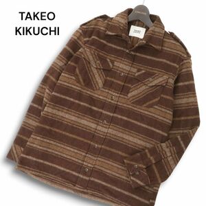 TAKEO KIKUCHI タケオキクチ 秋冬 ウール★ 長袖 ミリタリー ボーダー シャツ Sz.2　メンズ 日本製　C4T08542_9#B