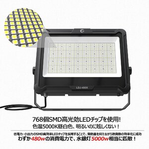 GOODGOODS 照明 極薄 大型 LED投光器 480W 72000lm 屋外用 防水 IP66 超爆光 狭角照射 アース線付 集光 スポットライト 通気弁