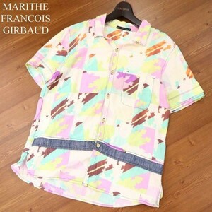 MARITHE FRANCOIS GIRBAUD マリテフランソワ ジルボー 春夏 総柄デザイン★ 半袖 レーヨン リネン シャツ Sz.M　メンズ　G3T01234_4#A