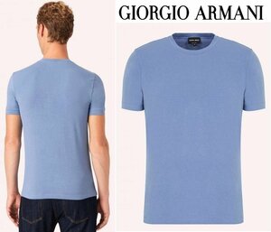 7万新品◆56＝2XL◆黒ラベル◆GIORGIOアルマーニ ストレッチヴィスコースTシャツ青灰