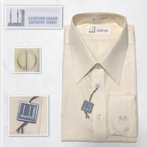 ■未使用品■dunhillダンヒル　リネンワイシャツ　長袖　カスタムメイド　麻100% ワンポイント刺繍ロゴ　阪急百貨店　ビジネス　ベージュ