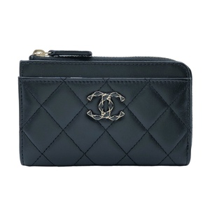 シャネル CHANEL ココマーク　マトラッセフラグメントケース AP3630 ブラック　GD金具 ラム カードケース レディース 中古