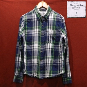 abercrombie&fitch アバクロンビー＆フィッチ ボタンダウン ロゴ 長袖シャツ ドレスシャツ デザインシャツ 紺 緑 グレー チェック柄 S 美品