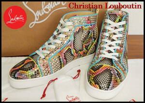 激レア Christian Louboutin マルチパイソン クリスチャンルブタン 41 メンズ ハイカット 蛇革 レインボー 少数限定 完売 レザー スパイク