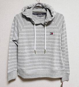 新品 S ★ Tommy Hilfiger トミーヒルフィガー レディース フーディ ストライプ グレー パーカー スウェット トレーナー コットン ニット