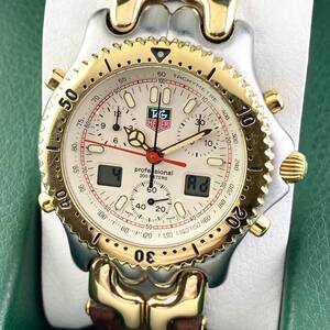 【1円〜】TAG HEUER タグ ホイヤー 腕時計 メンズ アナデジ CG1123 クロノグラフ アイボリー文字盤 ゴールド 200m 可動品