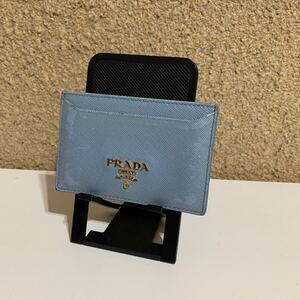 PRADA プラダ サフィアーノ レザー カードケース　名刺入れ　ブルー系　ゴールド金具