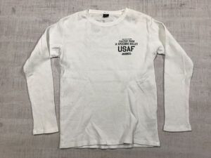 アヴィレックス AVIREX USAF ミリタリー military アメカジ ワッフル ロンT 長袖Tシャツ カットソー メンズ バックプリント有 L 白