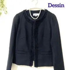 美品✨Dessin デッサン★ツイード　ノーカラージャケット　紺   フォーマル