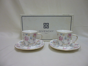 【M40448】未使用保管品 GIVENCHY ジバンシー カップ&ソーサー 2客セット 花柄 金彩 箱入り