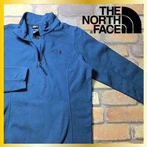 ME7-590★USA直輸入・良品★【THE NORTH FACE ザ・ノースフェイス】刺繍ロゴ ハーフジップ フリースシャツ【レディース M】青緑 薄手