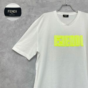 【希少XLサイズ】 フェンディ FENDI Tシャツ 半袖 カットソー FF ロゴ ネオン 蛍光色 ホワイト 白 イエロー 黄 オーバーサイズ メンズ 19SS