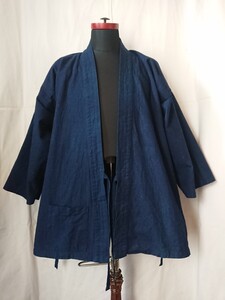 美品 USED Mサイズ【玄照堂】 藍染 綿 作務衣 和装上着 和洋折衷ミックススタイル 作業着 仕事着 稽古着などに インディゴ コットン ★＃