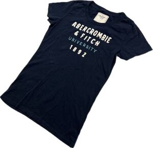 Abercrombie&Fitch ☆ カレッジ風◎ ネイビー 半袖 スリムフィット Tシャツ レディース L 春夏 アメカジ 大人カジュアル アバクロ■BM74